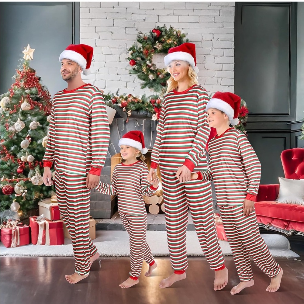 Adult size Medium Unisex Festive Family Striped Pajama Set